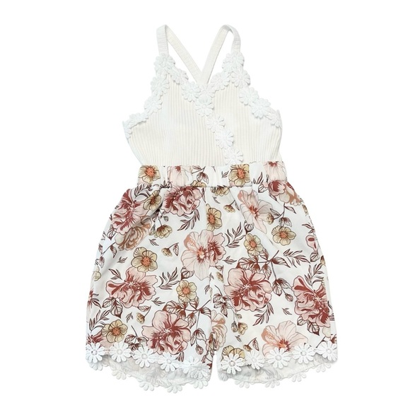 SHEIN Other - BEAUTIFUL SHEIN White Floral Kids Crisscross Back Romper | Baby Girl 12 Month